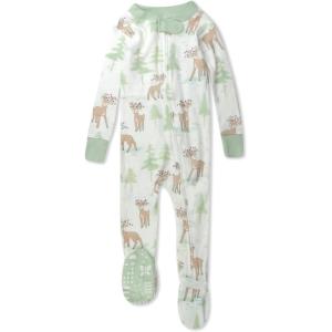 imageHonestBaby Baby 100 Organic Cotton Holiday NonSlip Footed OnePiece ZipFront PajamasReindeer Lights
