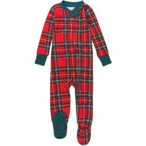 imageHonestBaby Baby 100 Organic Cotton Holiday NonSlip Footed OnePiece ZipFront PajamasRoyal Stewart Plaid
