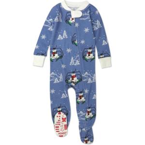 imageHonestBaby Baby 100 Organic Cotton Holiday NonSlip Footed OnePiece ZipFront PajamasSki Bear
