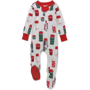 imageHonestBaby Baby 100 Organic Cotton Holiday NonSlip Footed OnePiece ZipFront PajamasSomethin Brewin