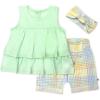 imageHonestBaby babyboys 3 Piece Top Short and Headband Set for Infant Baby Boys Girls UnisexSeersucker Plaid Fawn