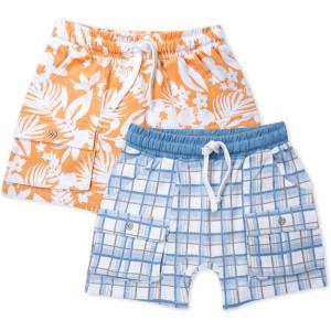 imageHonestBaby 2Pack Cargo Shorts 100 Organic Cotton for Infant Baby and Toddler Boys GirlsSurf Shop Plaid 2pack