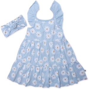 imageHonestBaby 2Piece Outfit Dress ampamp Headband Set for Infant Baby and Toddler GirlsDaisy Daze