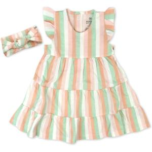 imageHonestBaby 2Piece Outfit Dress ampamp Headband Set for Infant Baby and Toddler GirlsSerene Stripe Peach