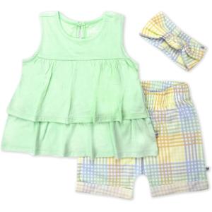 imageHonestBaby babyboys 3 Piece Top Short and Headband Set for Infant Baby Boys Girls UnisexSeersucker Plaid Fawn