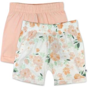 imageHonestBaby babygirls Cuffed Short 100 Organic Cotton for Infant Baby and Toddler GirlsWhite Peach Blossom Floral 2pack