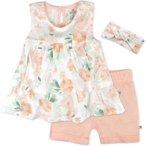 imageHonestBaby unisexbaby 3 Piece Top Short and Headband Set for Infant Baby Boys Girls UnisexWhite Peach Blossom Floral