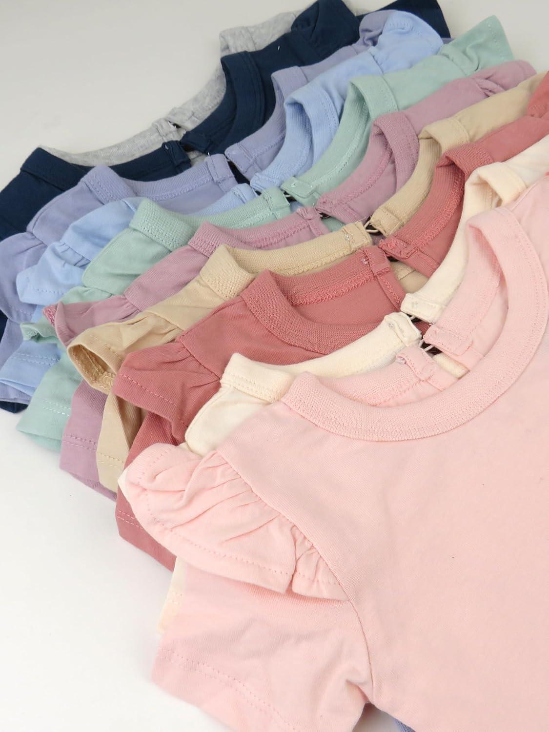 imageHonestBaby 10Pack Ruffle Short Sleeve TShirt 100 Organic Cotton for Toddlers Infant Baby GirlsPink Sunset