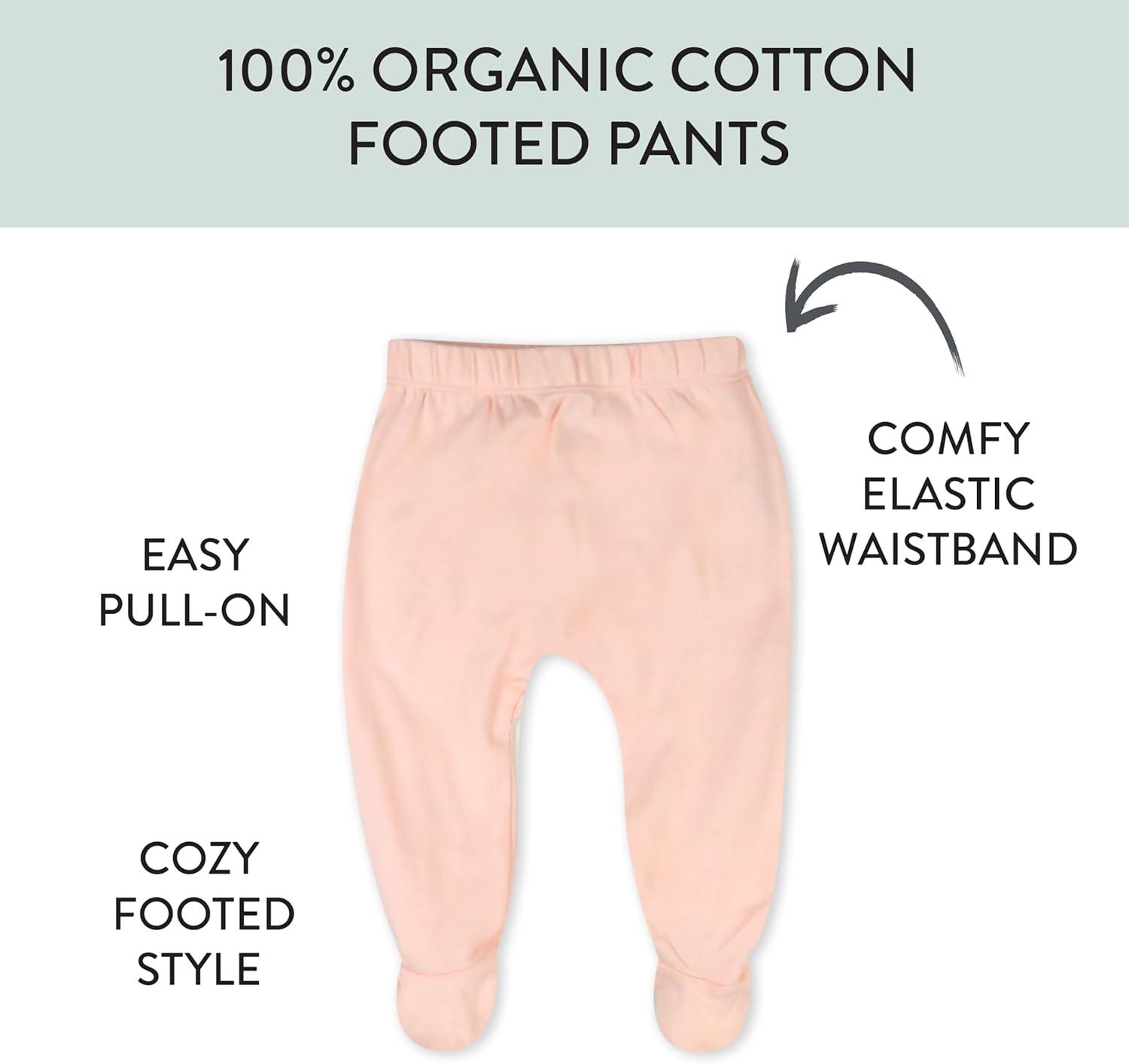 imageHonestBaby 3Pack Footed Pants Roomy Fit Pull on Bottoms 100 Organic Cotton for Infant Baby Boys Girls UnisexPeach Blossom Floral