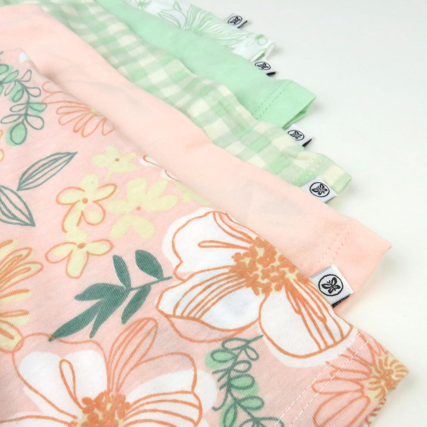 imageHonestBaby Baby Toddler and Little Girls 100 Organic Cotton Puff Sleeve TShirts 5 PackPeach Blossom Floral