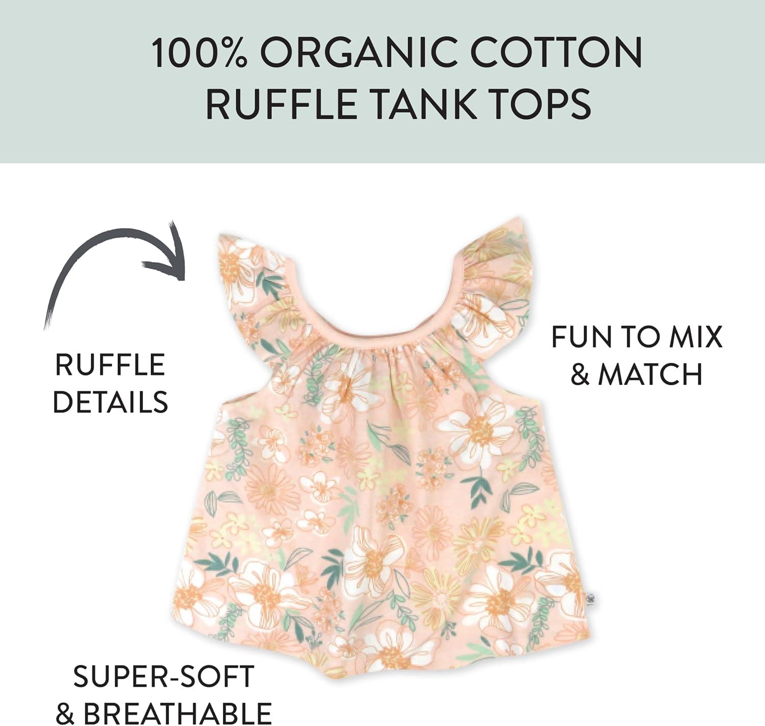 imageHonestBaby Baby Toddler and Little Girls 100 Organic Cotton Puff Sleeve TShirts 5 PackPeach Blossom Floral