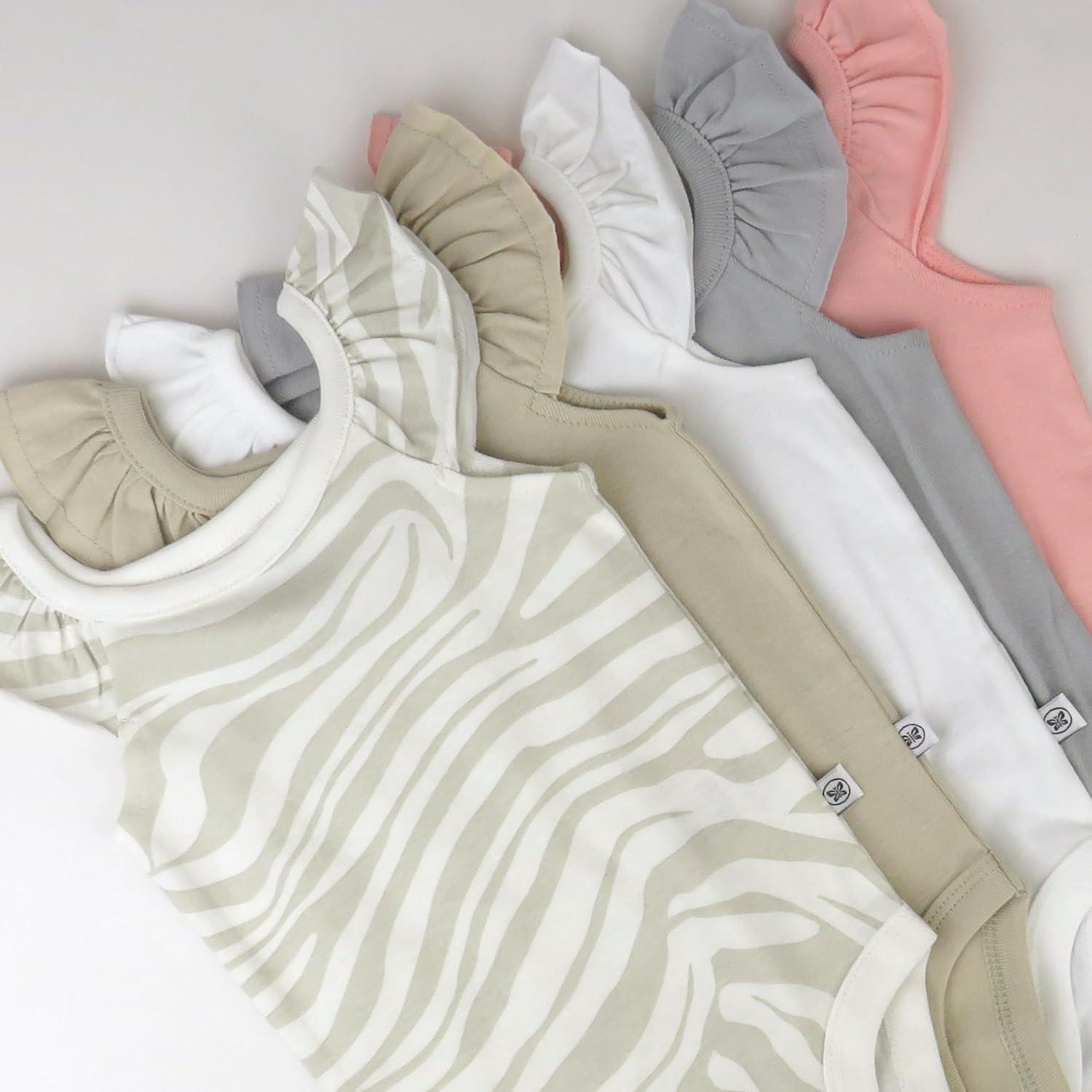 imageHonestBaby Cami Bodysuits Onepiece 100 Organic Cotton for Baby Girls5pack Light Zanzibar Zebra