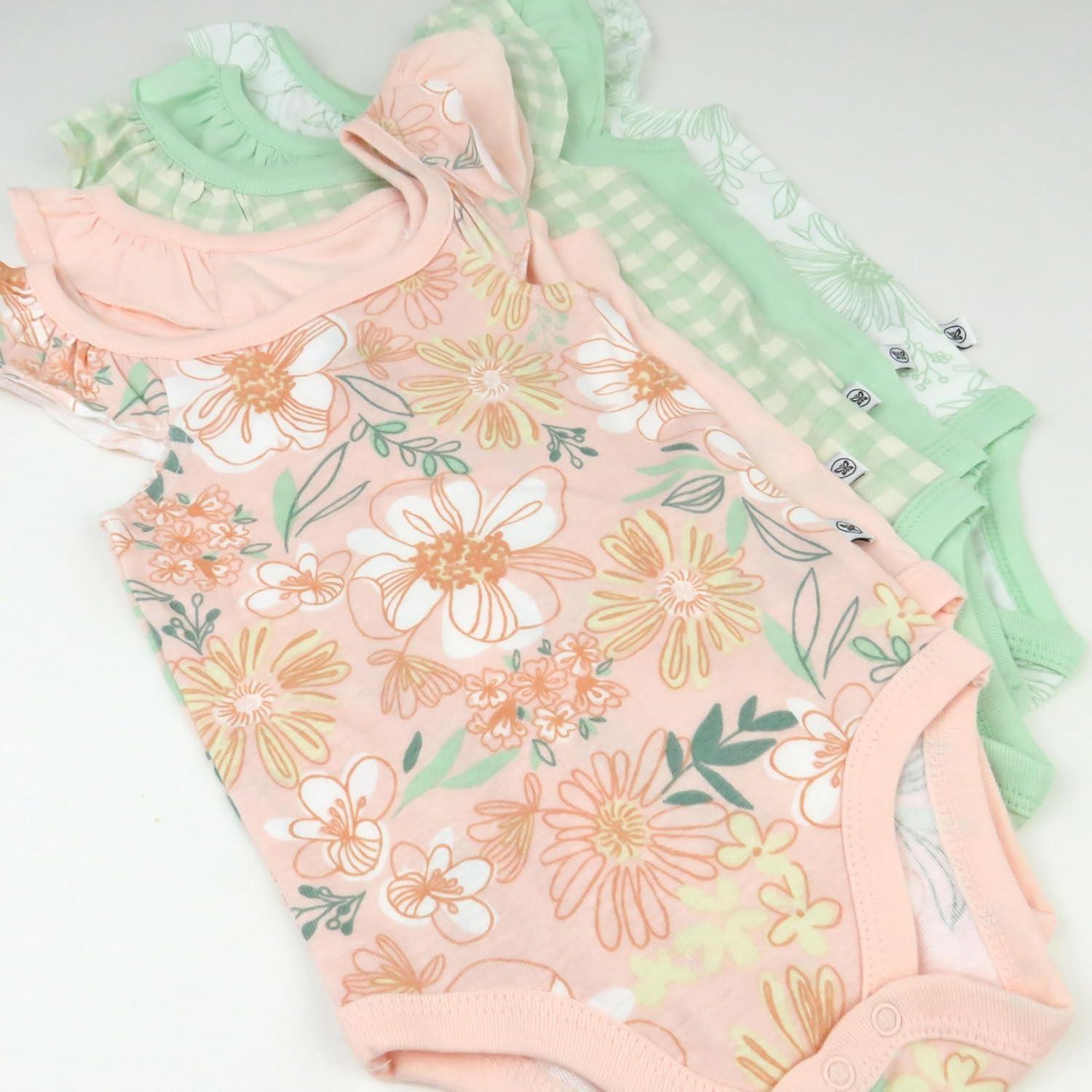 imageHonestBaby Cami Bodysuits Onepiece 100 Organic Cotton for Baby Girls5pack Peach Blossom Floral