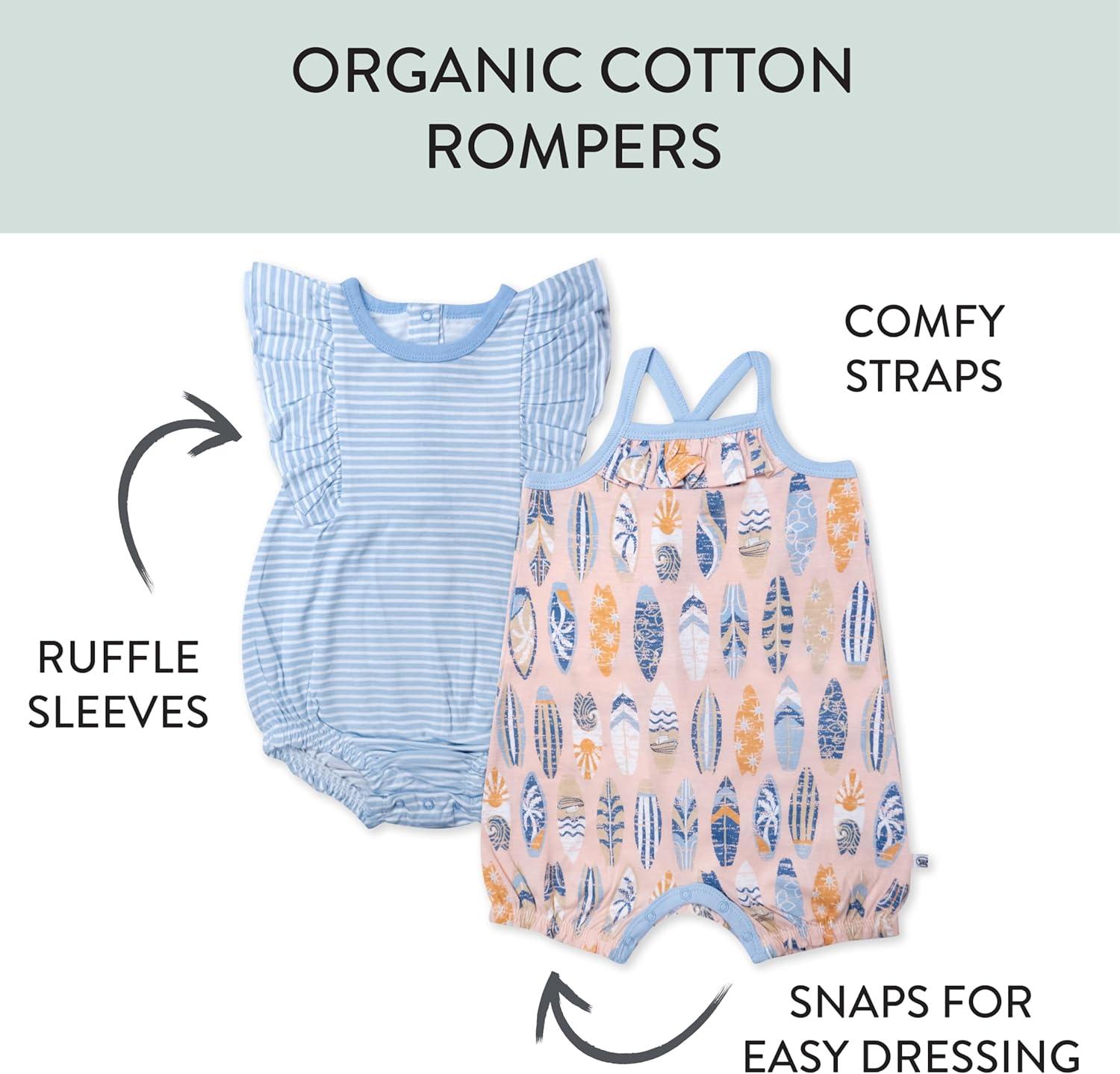 imageHonestBaby Unisex Baby Multipack Strappy Romper Sets and Dresses 100 Organic Cotton for Infant Baby and Toddler Boys Girls Unisex
