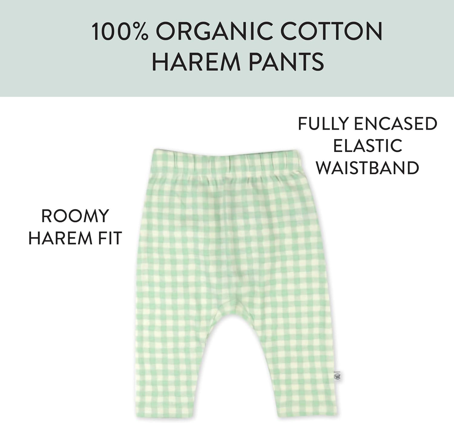 imageHonestBaby Unisex Multipack Harem Pants Roomy Fit Pull on Bottoms 100 Organic Cotton for Baby Boys GirlsBaby Buffalo Check Meadow