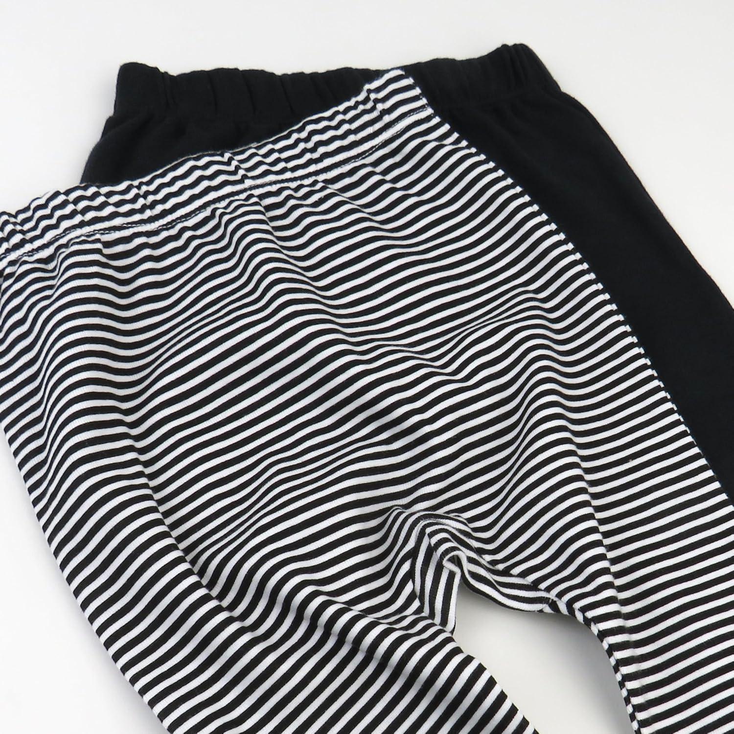 imageHonestBaby Unisex Multipack Harem Pants Roomy Fit Pull on Bottoms 100 Organic Cotton for Baby Boys GirlsFeed Stripe Black