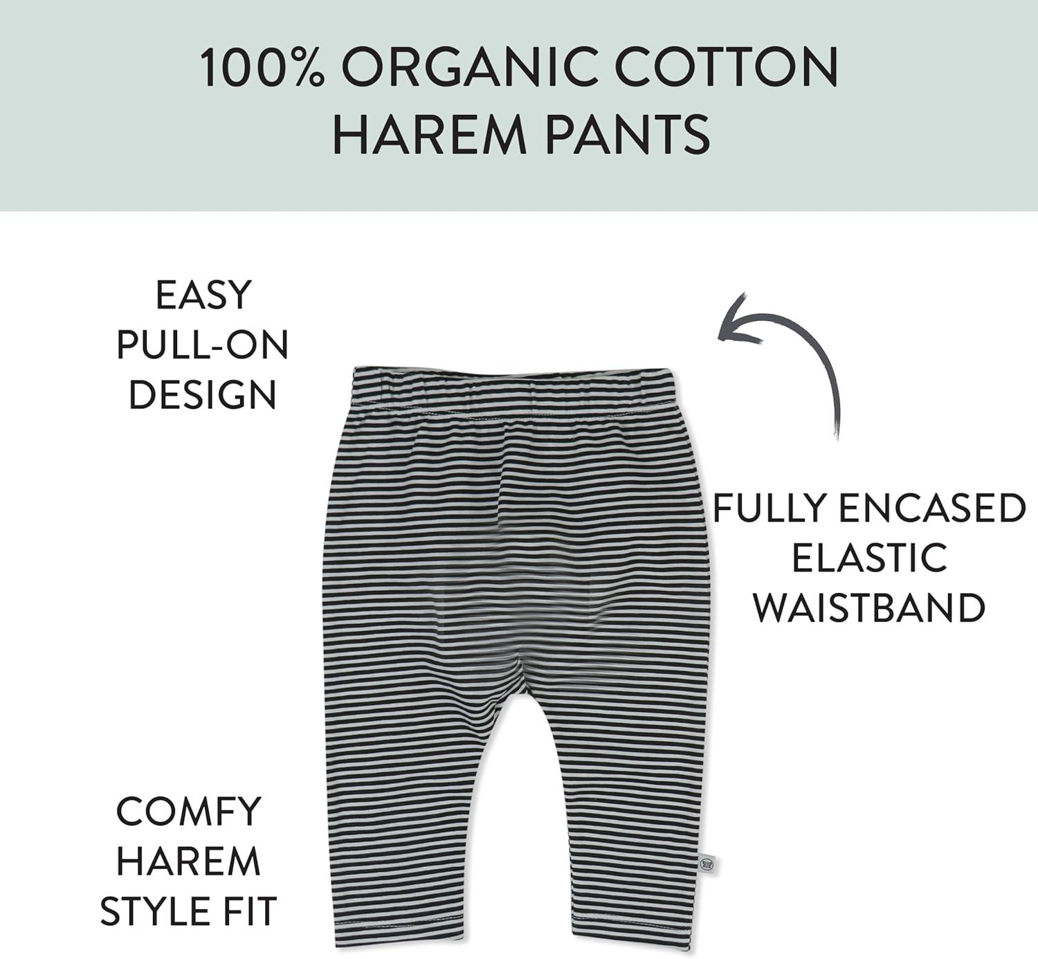 imageHonestBaby Unisex Multipack Harem Pants Roomy Fit Pull on Bottoms 100 Organic Cotton for Baby Boys GirlsFeed Stripe Black