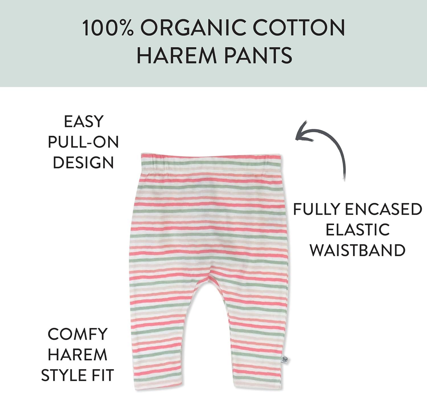 imageHonestBaby Unisex Multipack Harem Pants Roomy Fit Pull on Bottoms 100 Organic Cotton for Baby Boys GirlsWatercolor Stripe Rosewat