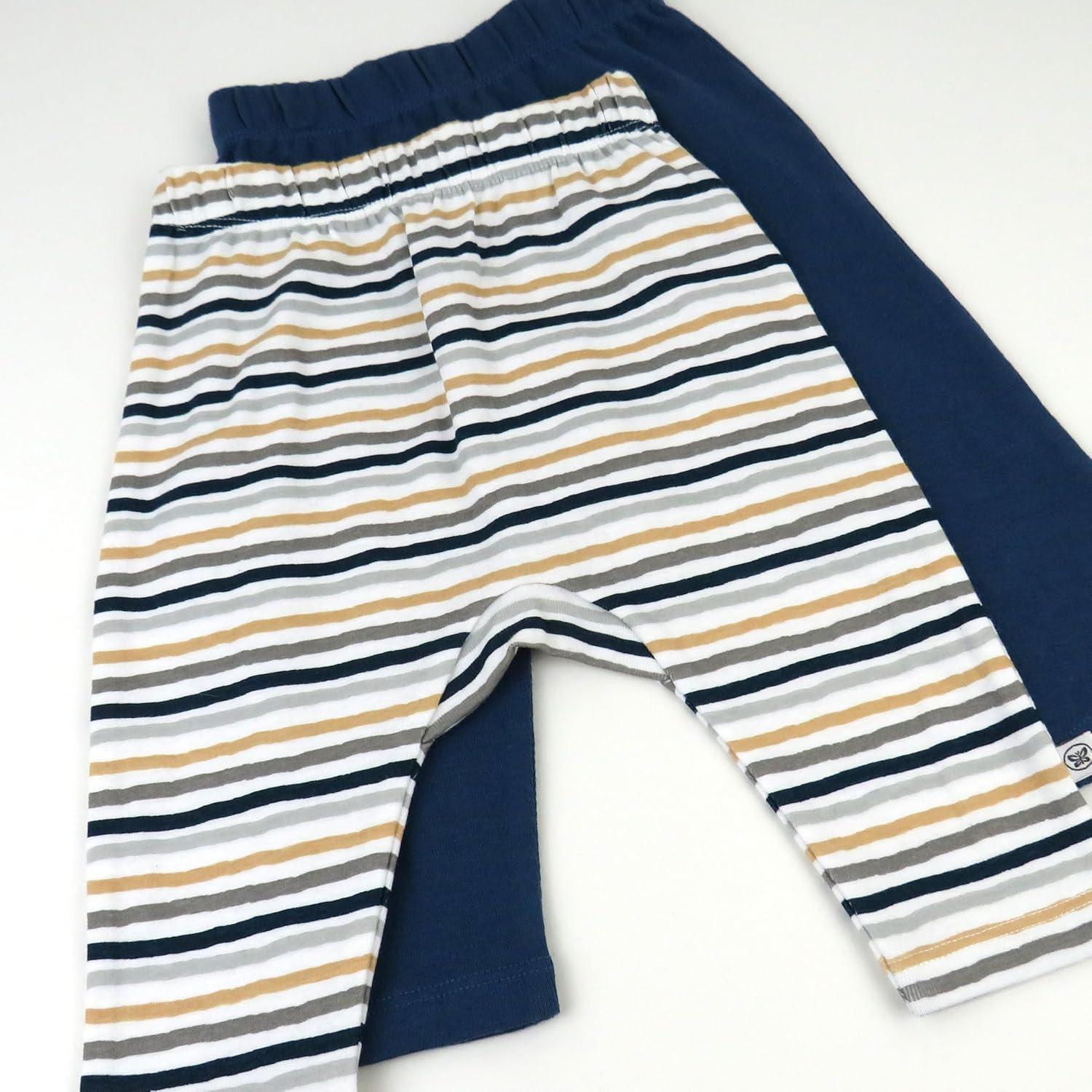 imageHonestBaby Unisex Multipack Harem Pants Roomy Fit Pull on Bottoms 100 Organic Cotton for Baby Boys GirlsWatercolor Stripe Sandy Blues