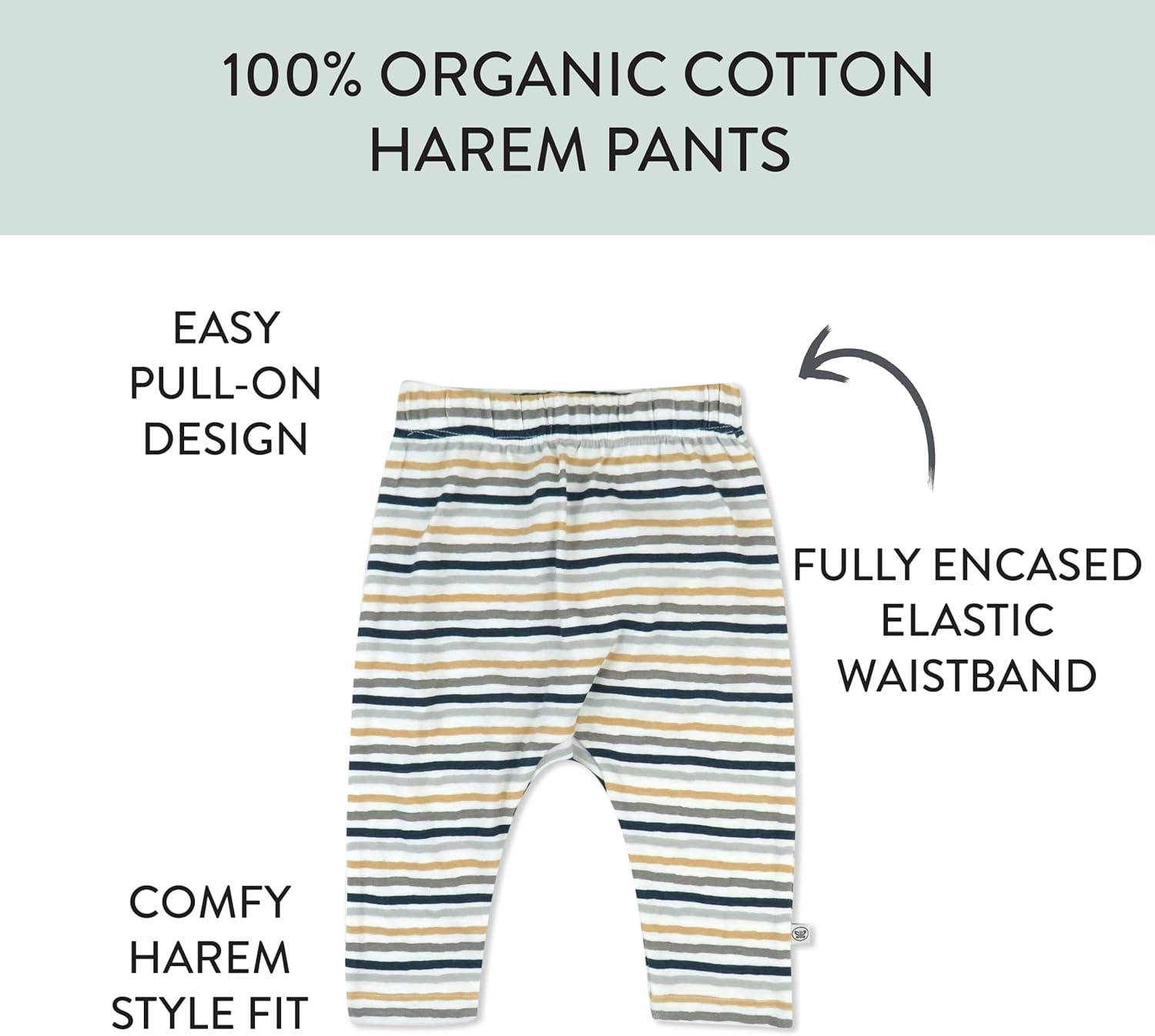 imageHonestBaby Unisex Multipack Harem Pants Roomy Fit Pull on Bottoms 100 Organic Cotton for Baby Boys GirlsWatercolor Stripe Sandy Blues
