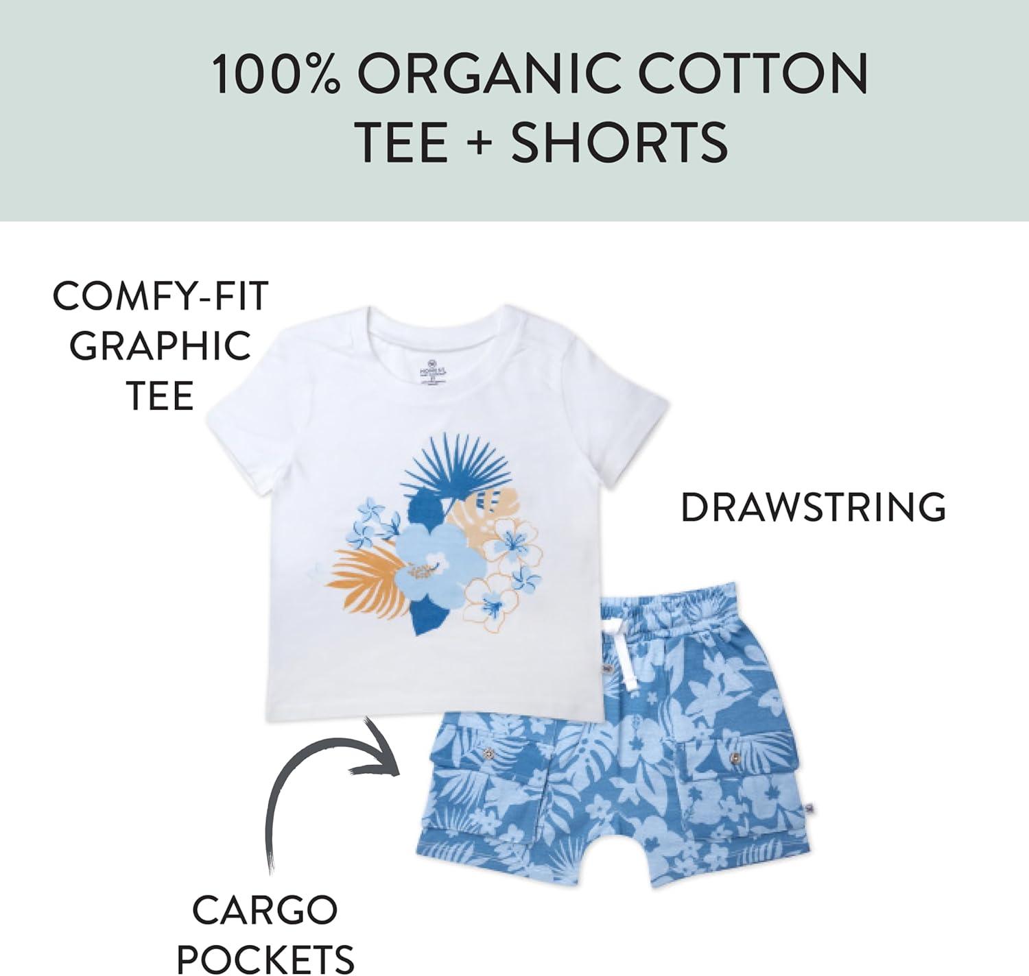 imageHonestBaby babyboys 2 Piece Baby Toddler Short Sleeve and Shorts Set for Girls Boys UnisexTropic Shadow Chambray