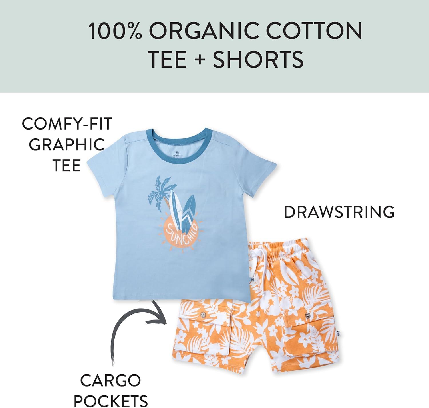 imageHonestBaby babyboys 2 Piece Baby Toddler Short Sleeve and Shorts Set for Girls Boys UnisexTropic Shadow White