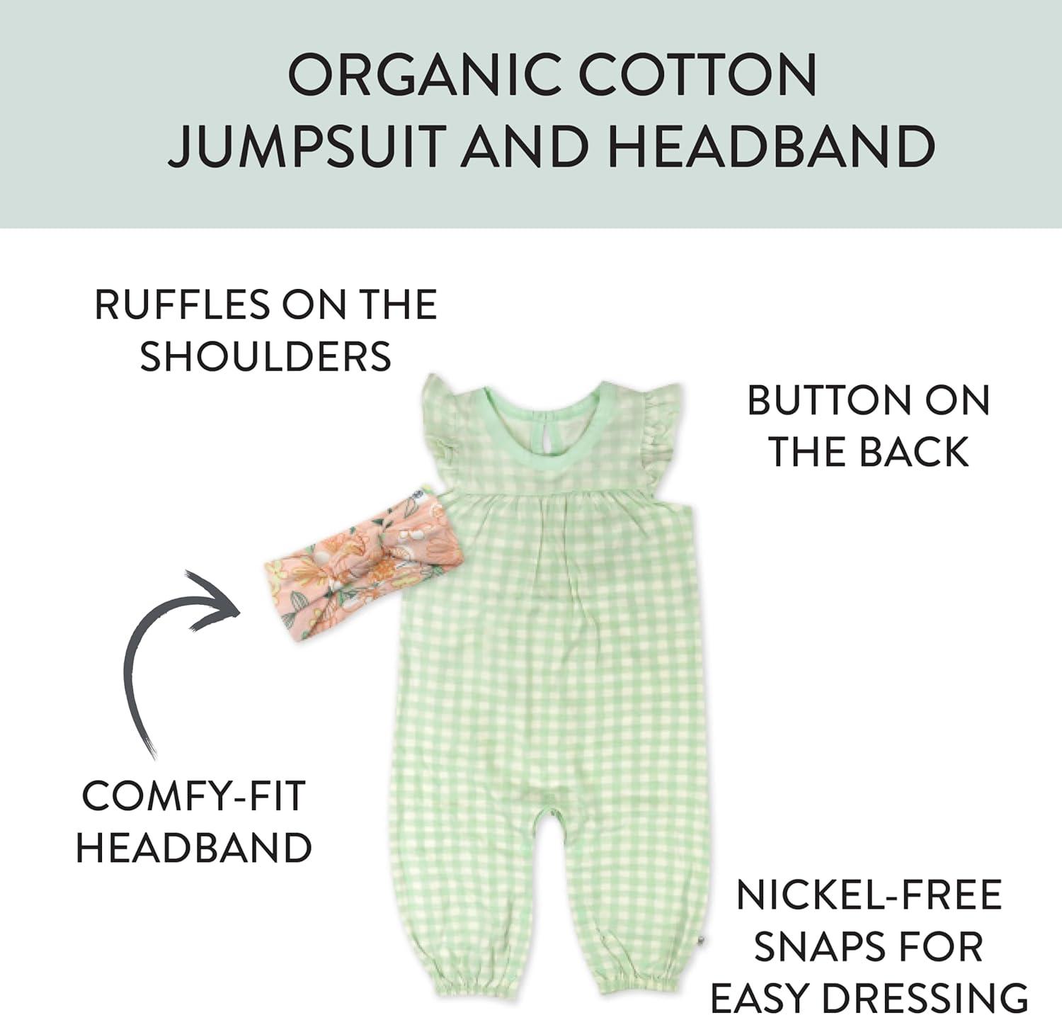 imageHonestBaby babygirls 2piece Outfit Romper ampamp Headband Set for Infant Baby and Toddler GirlsBaby Buffalo Check Meadow