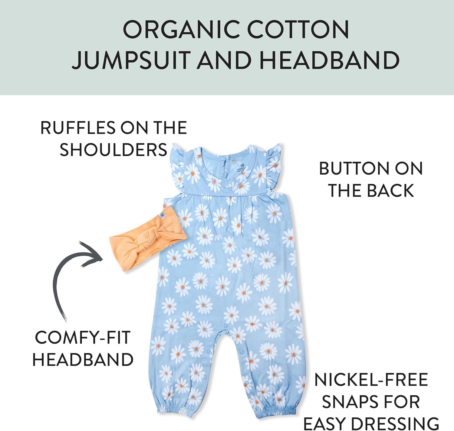 imageHonestBaby babygirls 2piece Outfit Romper ampamp Headband Set for Infant Baby and Toddler GirlsDaisy Daze