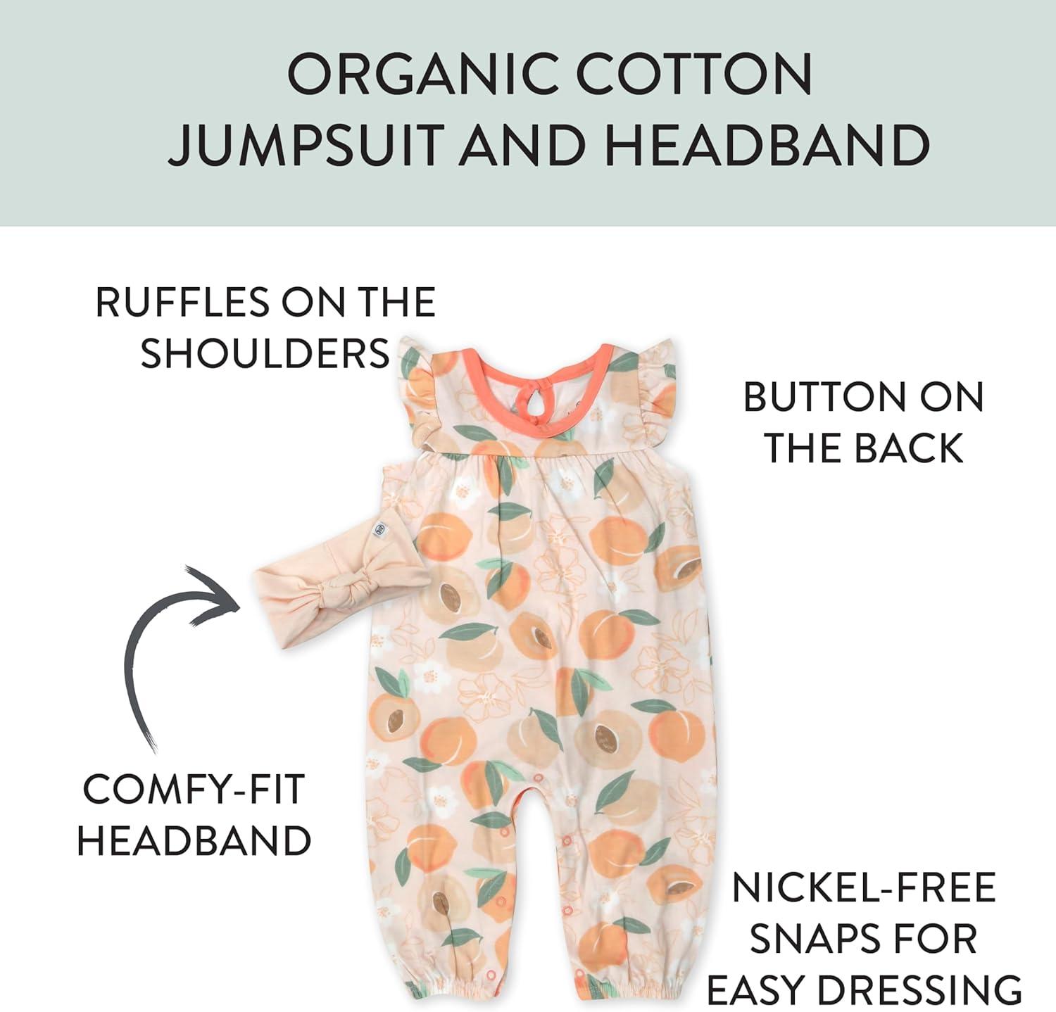imageHonestBaby babygirls 2piece Outfit Romper ampamp Headband Set for Infant Baby and Toddler GirlsJust Peachy