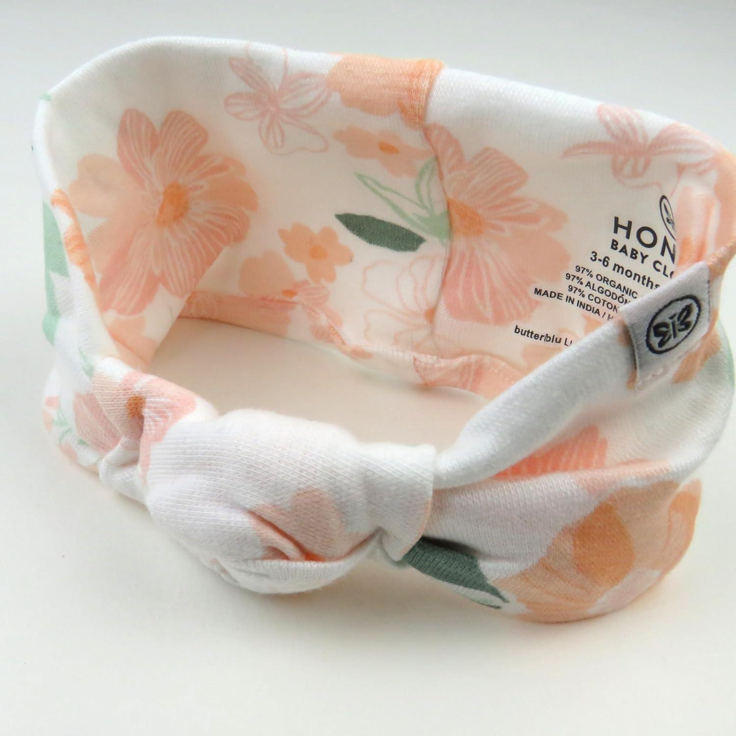 imageHonestBaby babygirls 2piece Outfit Romper ampamp Headband Set for Infant Baby and Toddler GirlsPeach Blossom Floral