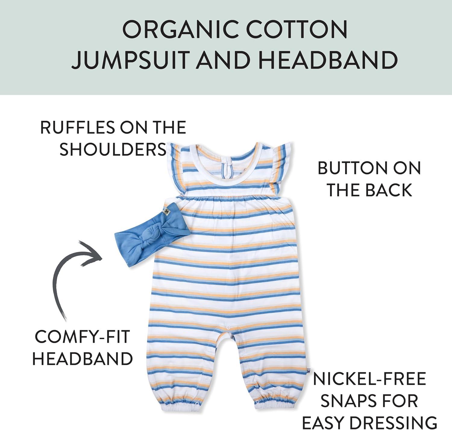 imageHonestBaby babygirls 2piece Outfit Romper ampamp Headband Set for Infant Baby and Toddler GirlsSunrise Stripe