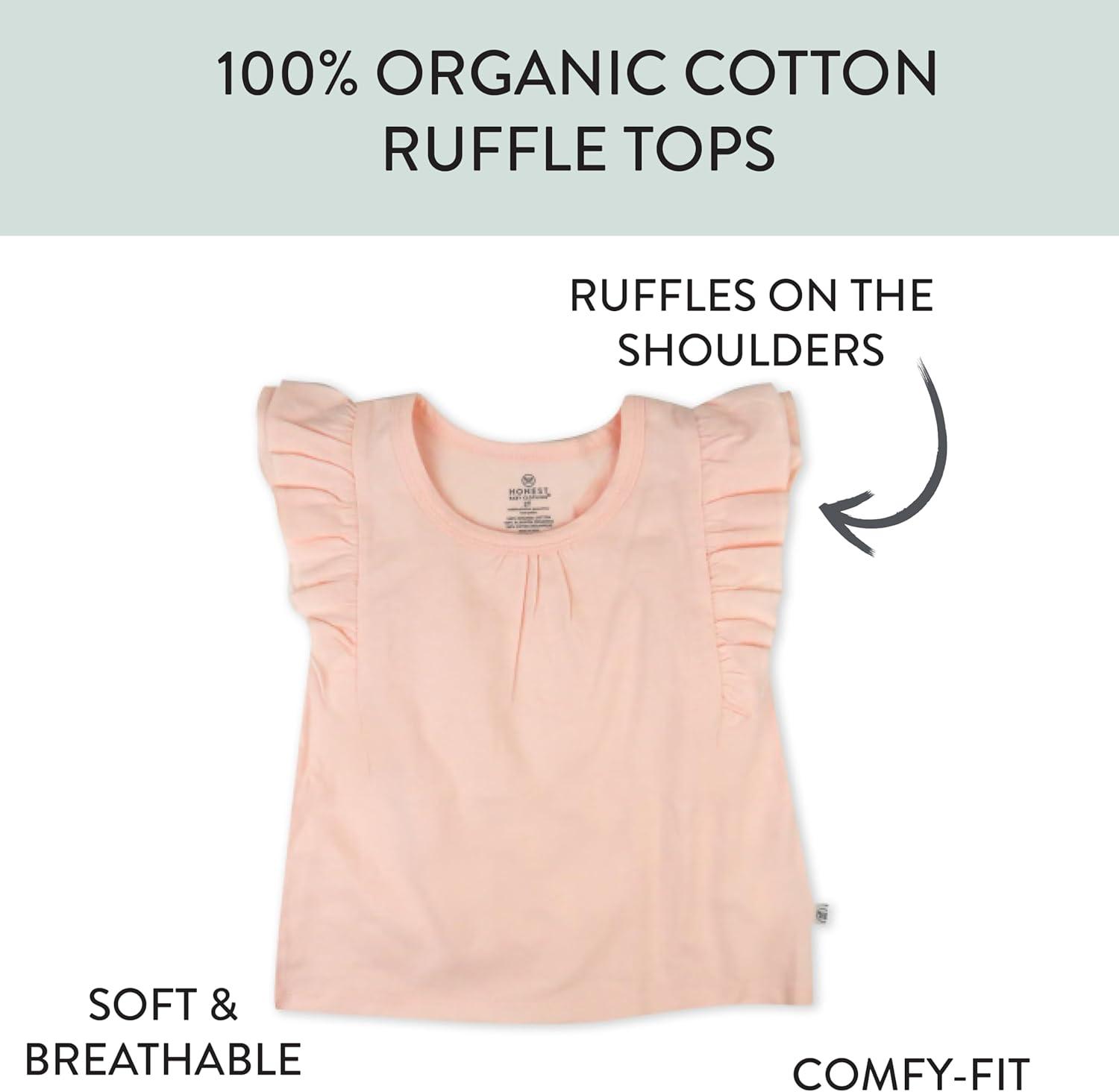 imageHonestBaby babygirls 3 Pack Sleevelss Ruffle Shoulder Tops 100 Organic Cotton for Baby GirlsWhite Peach Blossom Floral