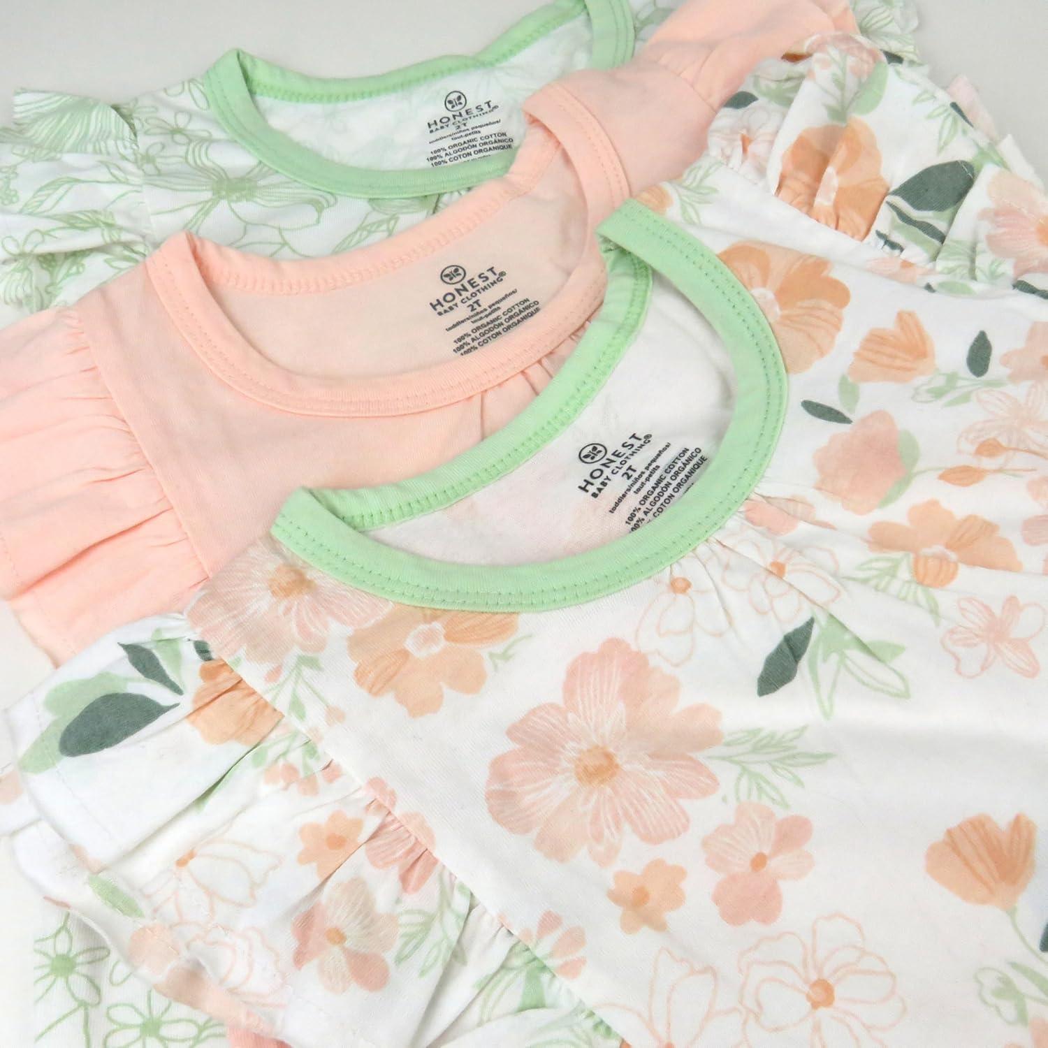 imageHonestBaby babygirls 3 Pack Sleevelss Ruffle Shoulder Tops 100 Organic Cotton for Baby GirlsWhite Peach Blossom Floral