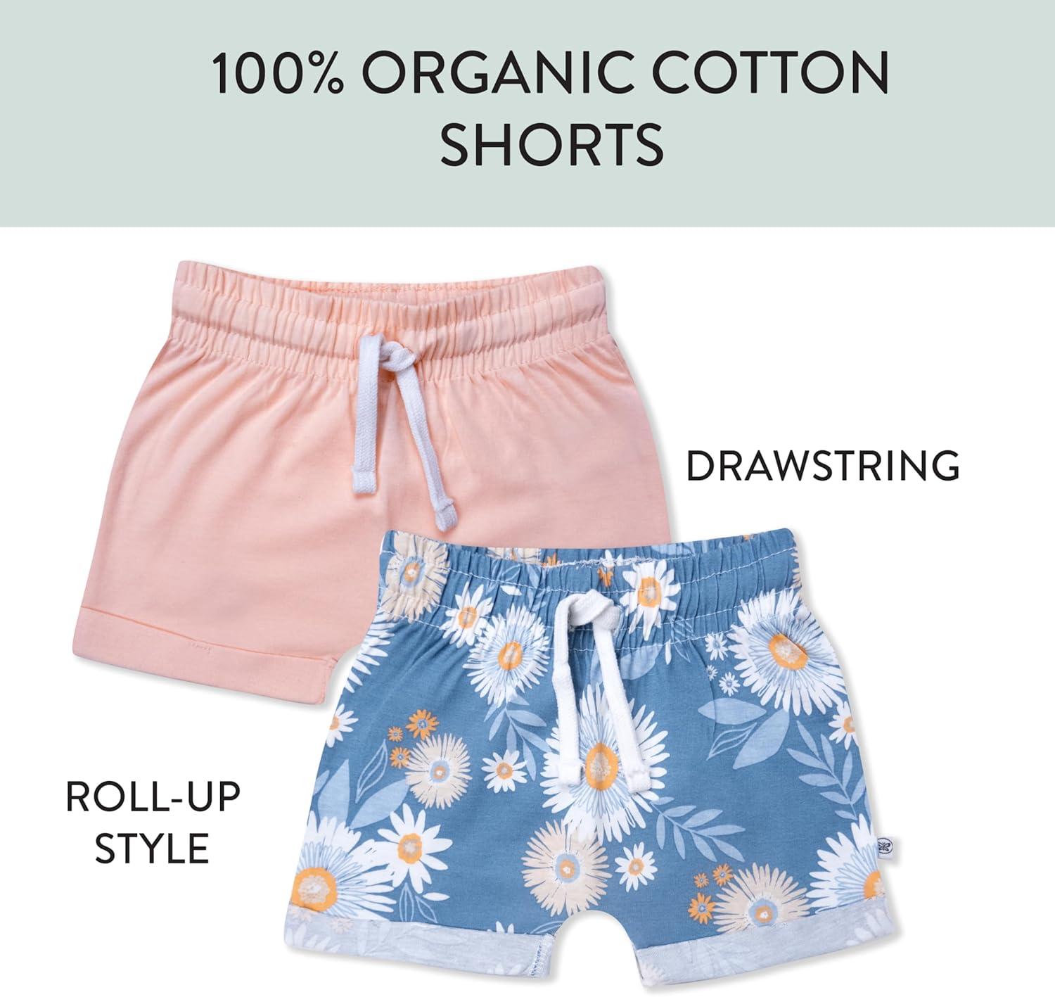 imageHonestBaby babygirls Cuffed Short 100 Organic Cotton for Infant Baby and Toddler GirlsAloha Daisy 2pack