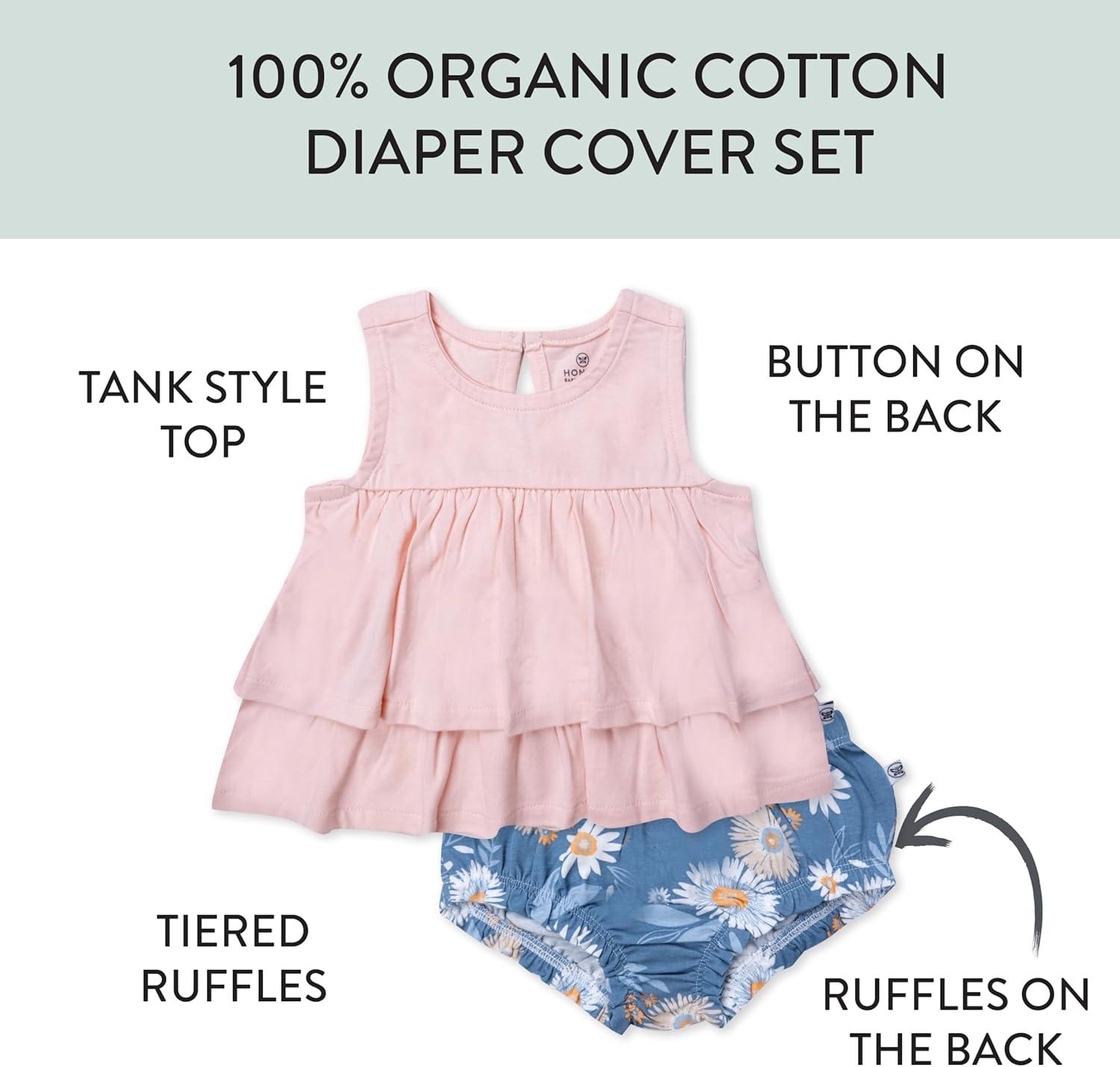 imageHonestBaby babygirls Flutter Tee Tank Top With Ruffle Diaper Cover 100 Organic Cotton for Infant Baby and Toddler Girls2pack Aloha Daisy