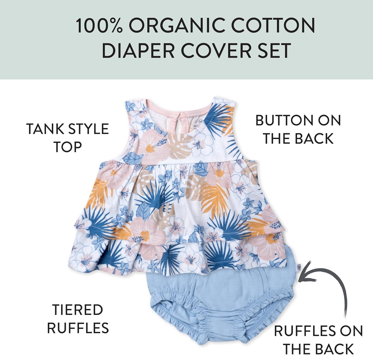 imageHonestBaby babygirls Flutter Tee Tank Top With Ruffle Diaper Cover 100 Organic Cotton for Infant Baby and Toddler Girls2pack Maui Floral