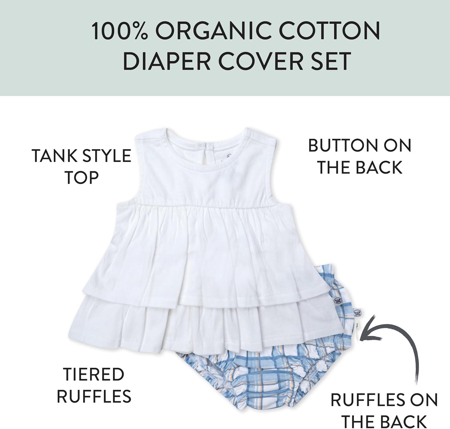imageHonestBaby babygirls Flutter Tee Tank Top With Ruffle Diaper Cover 100 Organic Cotton for Infant Baby and Toddler Girls2pack Waikiki Plaid