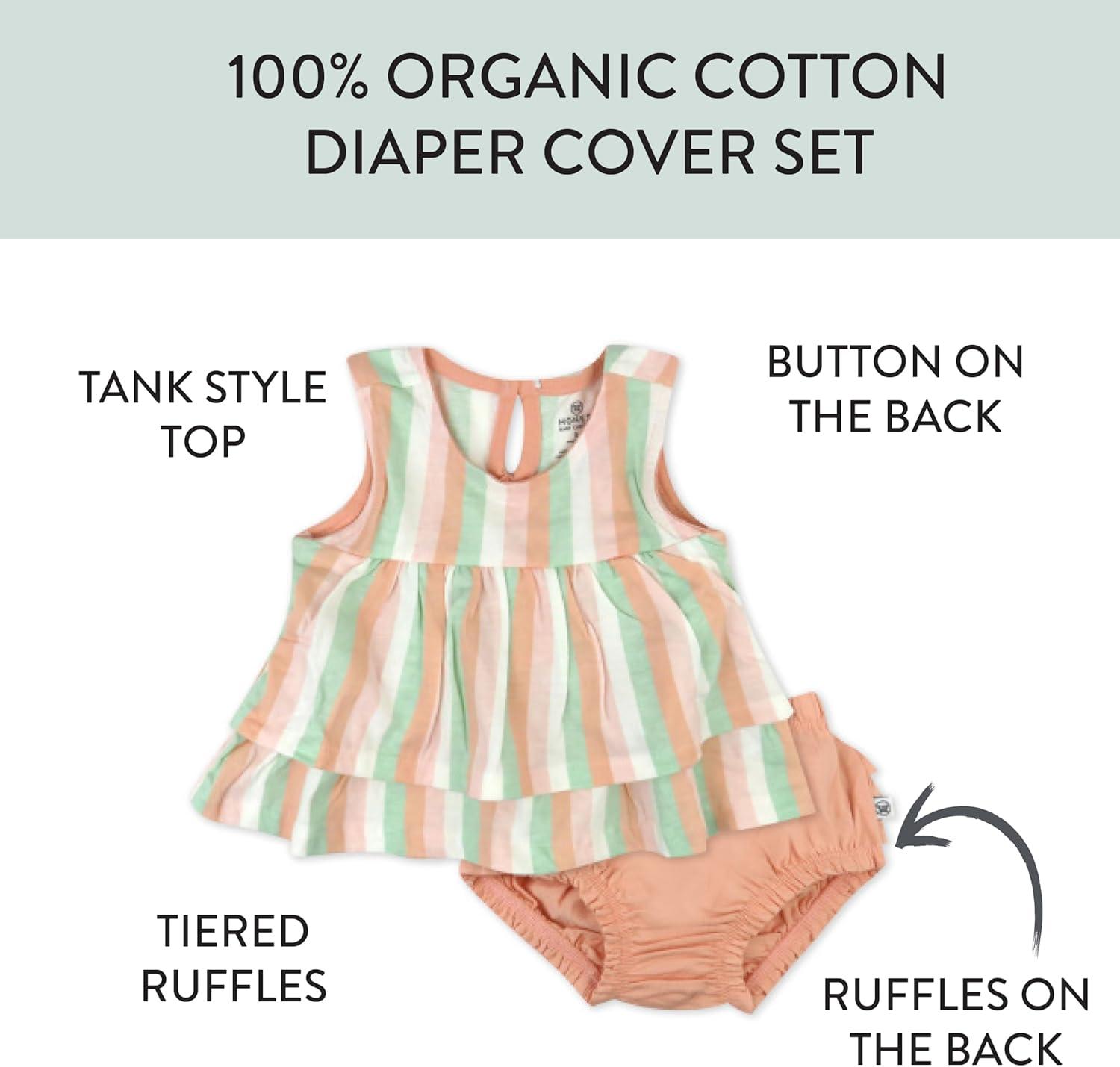 imageHonestBaby babygirls Multipack Dress ampamp Diaper Cover 100 Organic Cotton for Infant Baby and Toddler Boys Girls UnisexSerene Stripe Peach