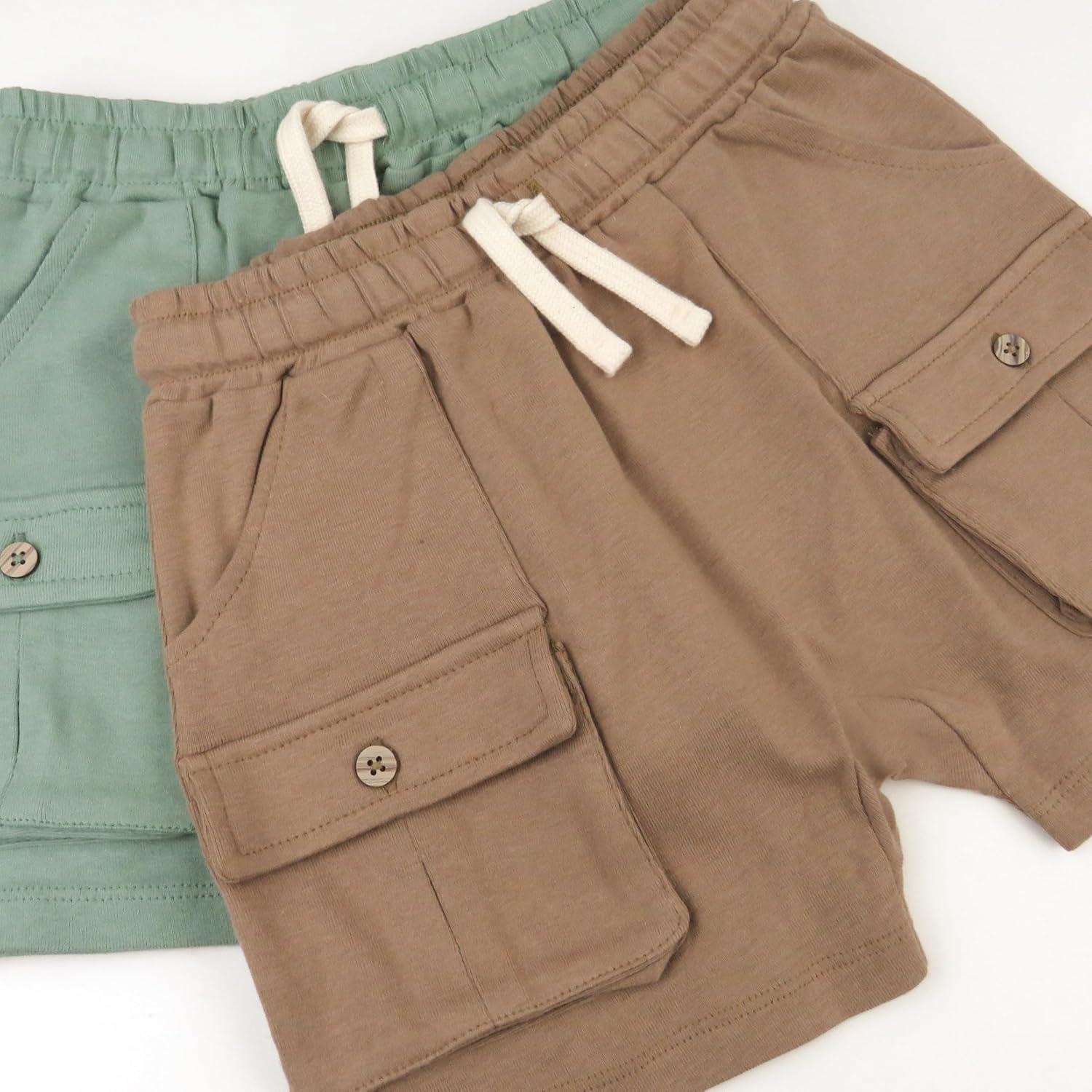 imageHonestBaby unisexbaby 2pack Cargo Shorts 100 Organic Cotton for Infant Baby and Toddler Boys GirlsFawn 2pack