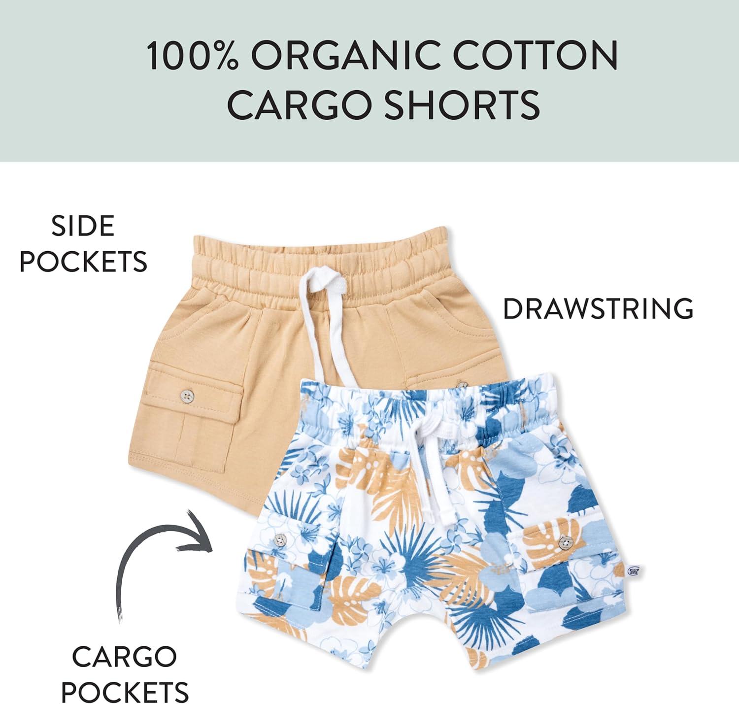 imageHonestBaby unisexbaby 2pack Cargo Shorts 100 Organic Cotton for Infant Baby and Toddler Boys GirlsOahu Oasis 2pack