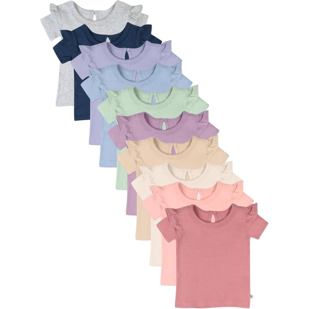 imageHonestBaby 10Pack Ruffle Short Sleeve TShirt 100 Organic Cotton for Toddlers Infant Baby GirlsPink Sunset