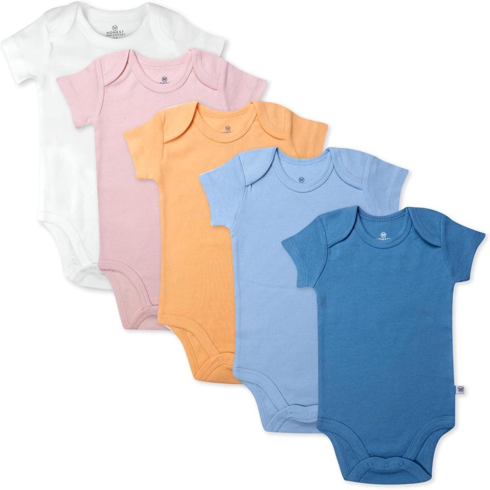 imageHonestBaby 5pack Short Sleeve Bodysuits Onepiece 100 Organic Cotton for Infant Baby GirlsSunset Beach