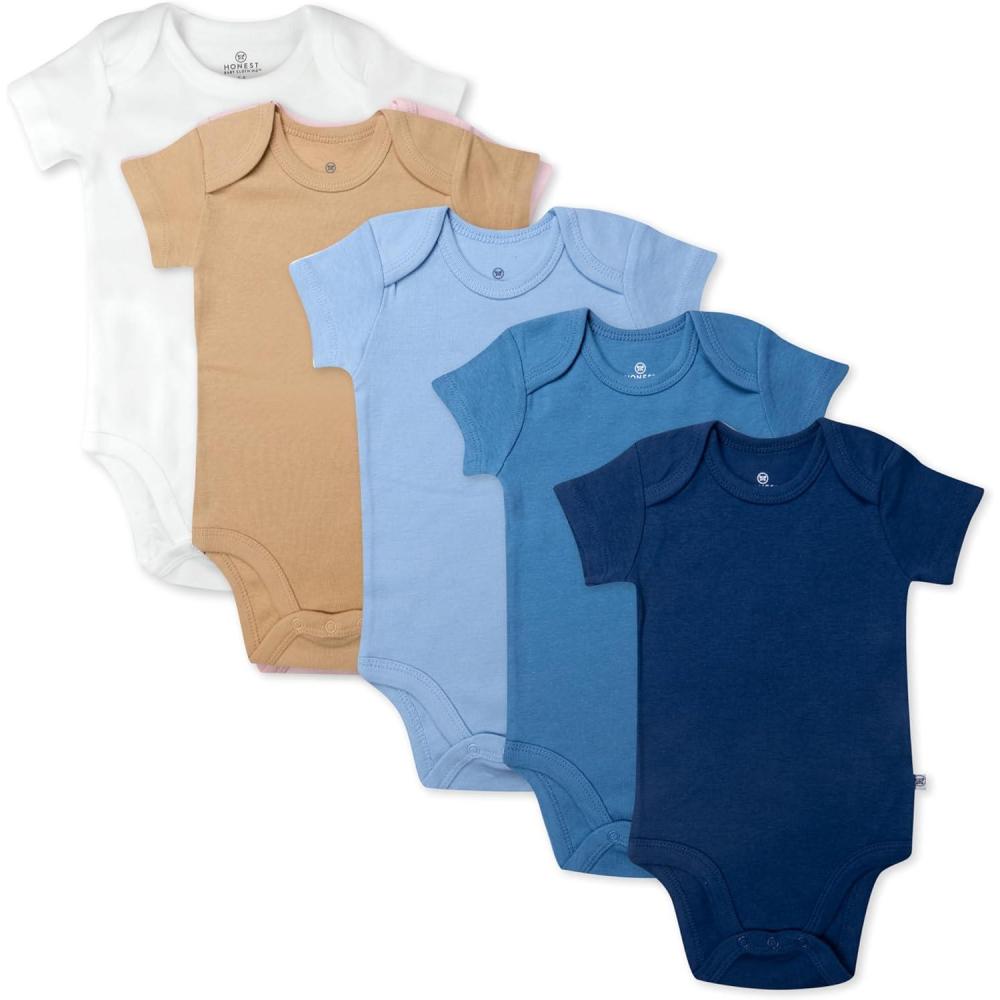 imageHonestBaby 5pack Short Sleeve Bodysuits Onepiece 100 Organic Cotton for Infant Baby GirlsSunset Beach Blues