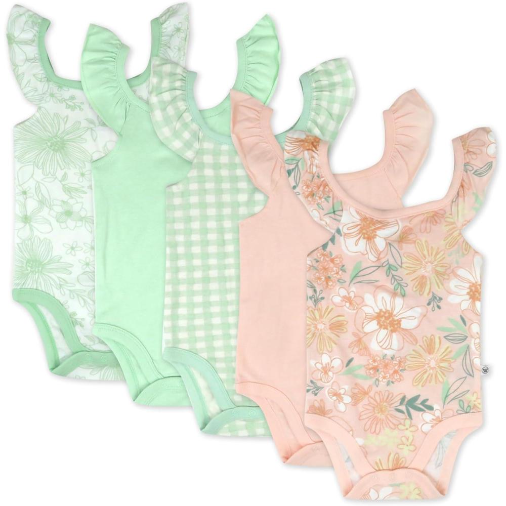 imageHonestBaby Cami Bodysuits Onepiece 100 Organic Cotton for Baby Girls5pack Peach Blossom Floral