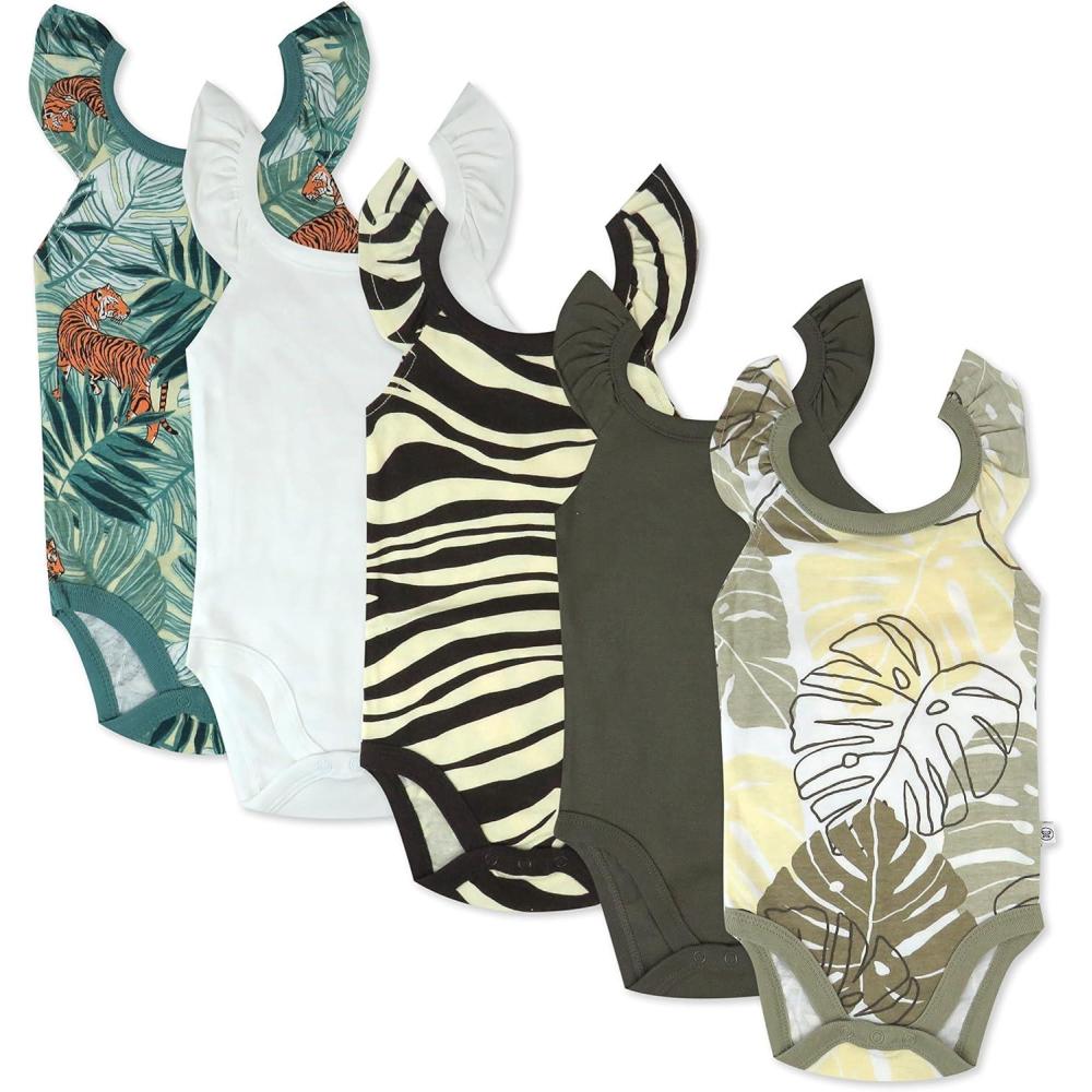 imageHonestBaby Cami Bodysuits Onepiece 100 Organic Cotton for Baby Girls5pack Safari Brown
