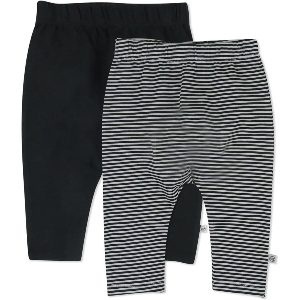 imageHonestBaby Unisex Multipack Harem Pants Roomy Fit Pull on Bottoms 100 Organic Cotton for Baby Boys GirlsFeed Stripe Black