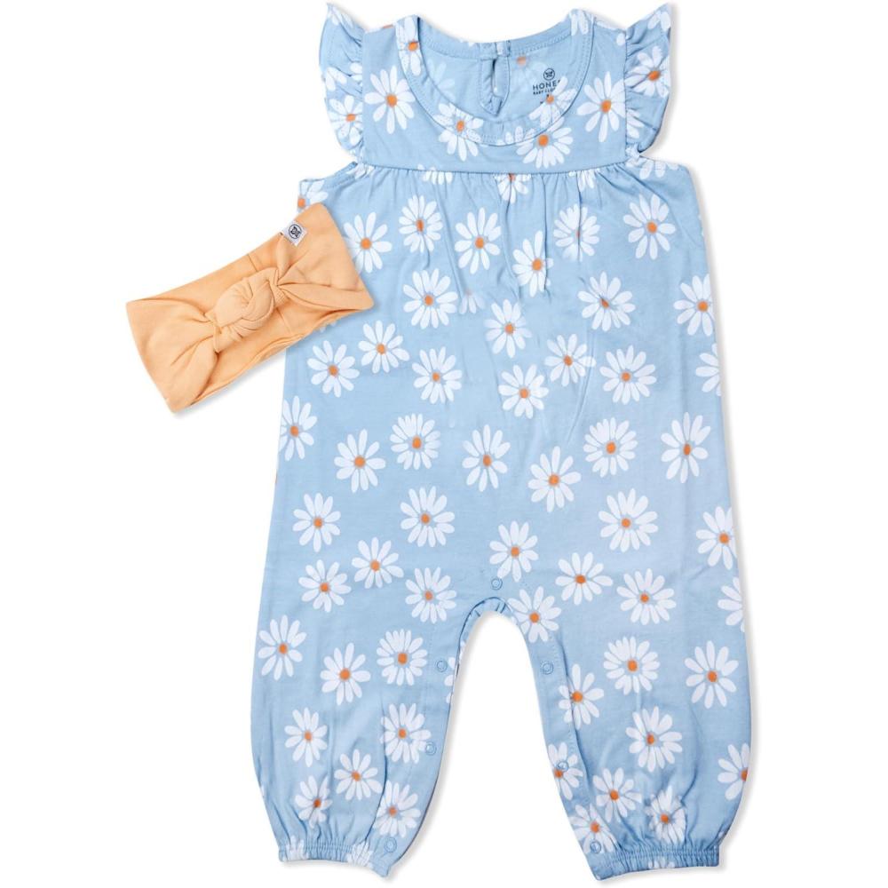 imageHonestBaby babygirls 2piece Outfit Romper ampamp Headband Set for Infant Baby and Toddler GirlsDaisy Daze