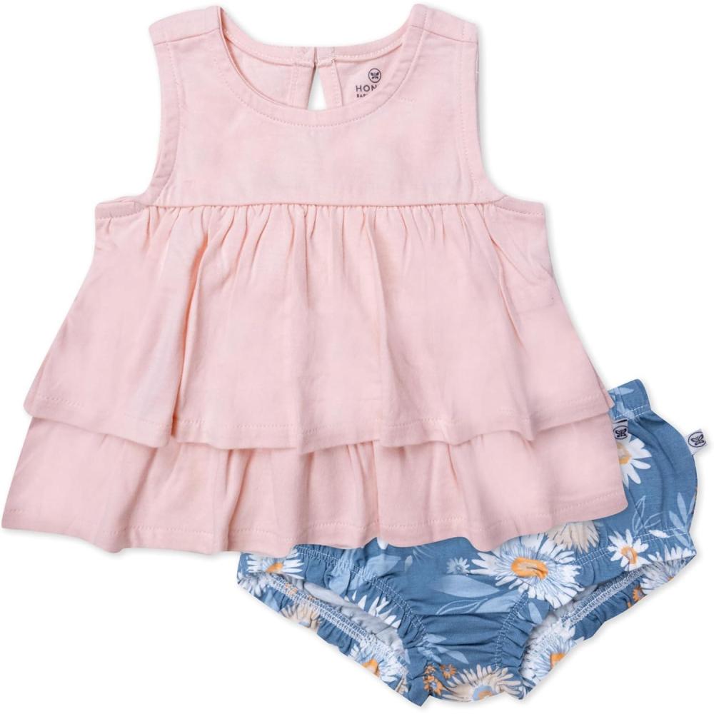 imageHonestBaby babygirls Flutter Tee Tank Top With Ruffle Diaper Cover 100 Organic Cotton for Infant Baby and Toddler Girls2pack Aloha Daisy