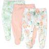 imageHonestBaby 3Pack Footed Pants Roomy Fit Pull on Bottoms 100 Organic Cotton for Infant Baby Boys Girls UnisexPeach Blossom Floral