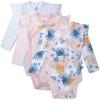 imageHonestBaby babygirls 3 Pack Long Sleeve Side Snap Ruffle Shoulder Bodysuit 100 Organic Cotton for Infant Baby and Toddler Girls